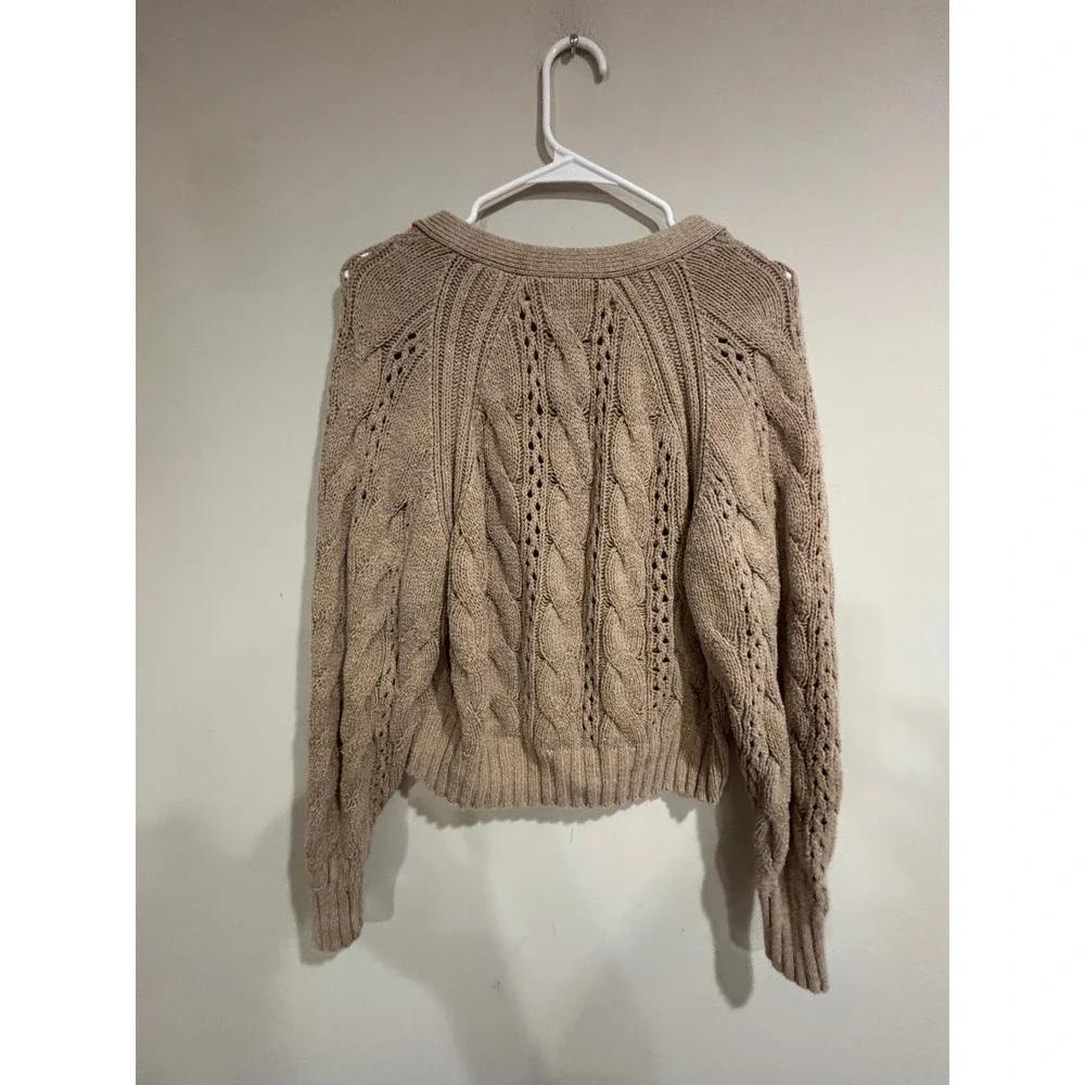 Universal Thread Tan Beige Cable Knit Cardigan Womens Small V-Neck Button - Picture 6 of 6